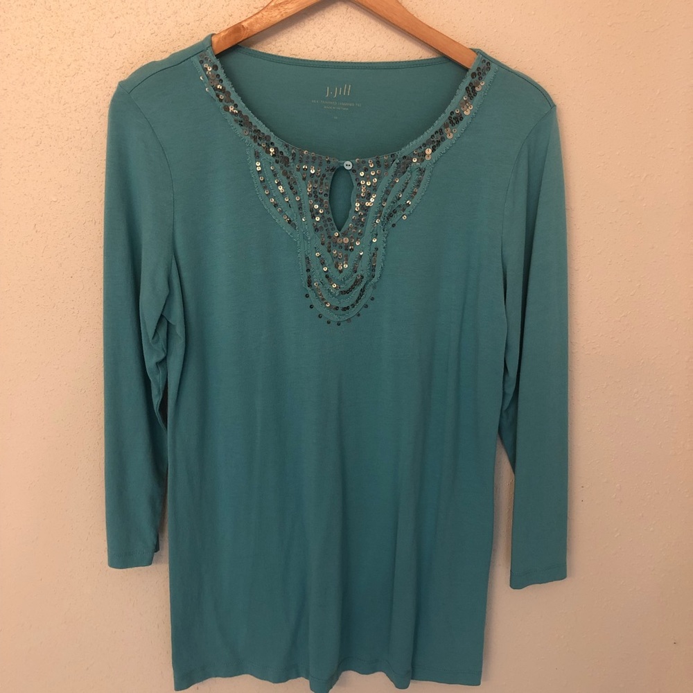 J Jill Sequin Embellished 3/4 Sleeve Shirt